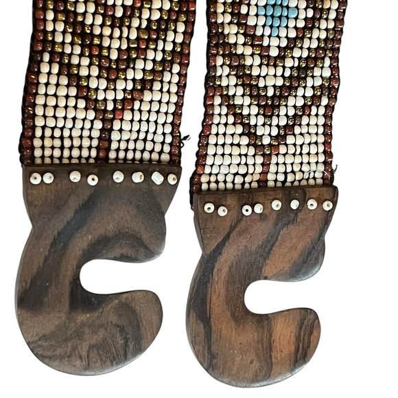 Boho Wide Beaded Stretch Belt Wood Buckle Western Festival main image 4